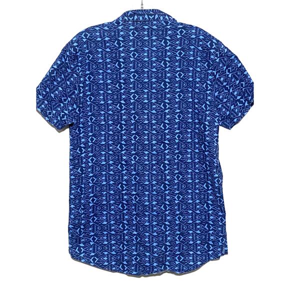 Trunks Surf & Swim Artsy Fish Blue Button Shirt Mens S Hawaiian Retro Tropical - Picture 2 of 8